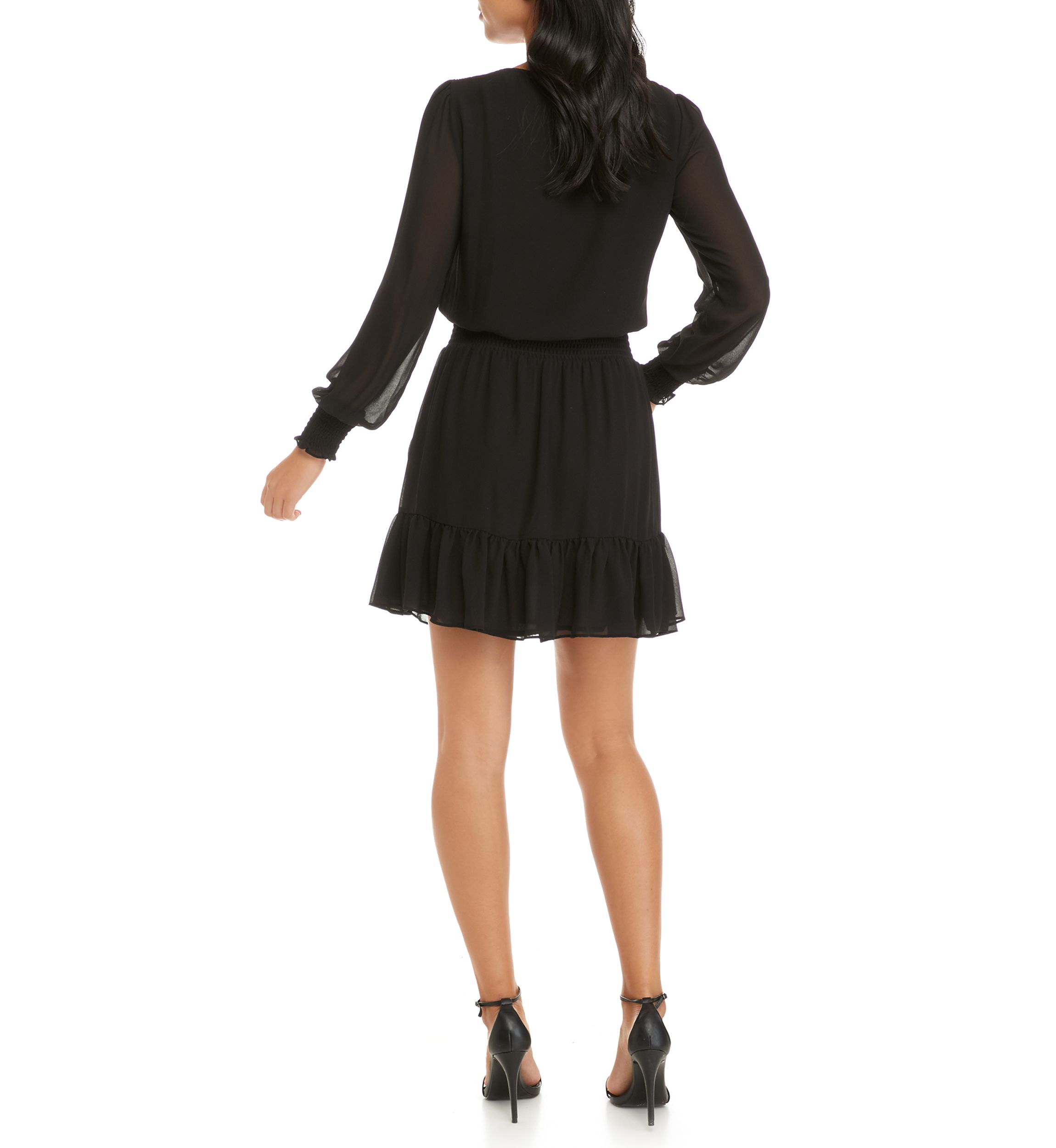 Womens Ruffle Hem Smocked Chiffon Dress