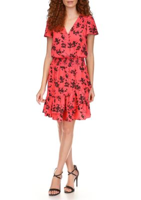 MICHAEL Michael Kors Women's Saturated Bold Botanical Printed Short Sleeve Wrap Dress, XS -  0196163812595