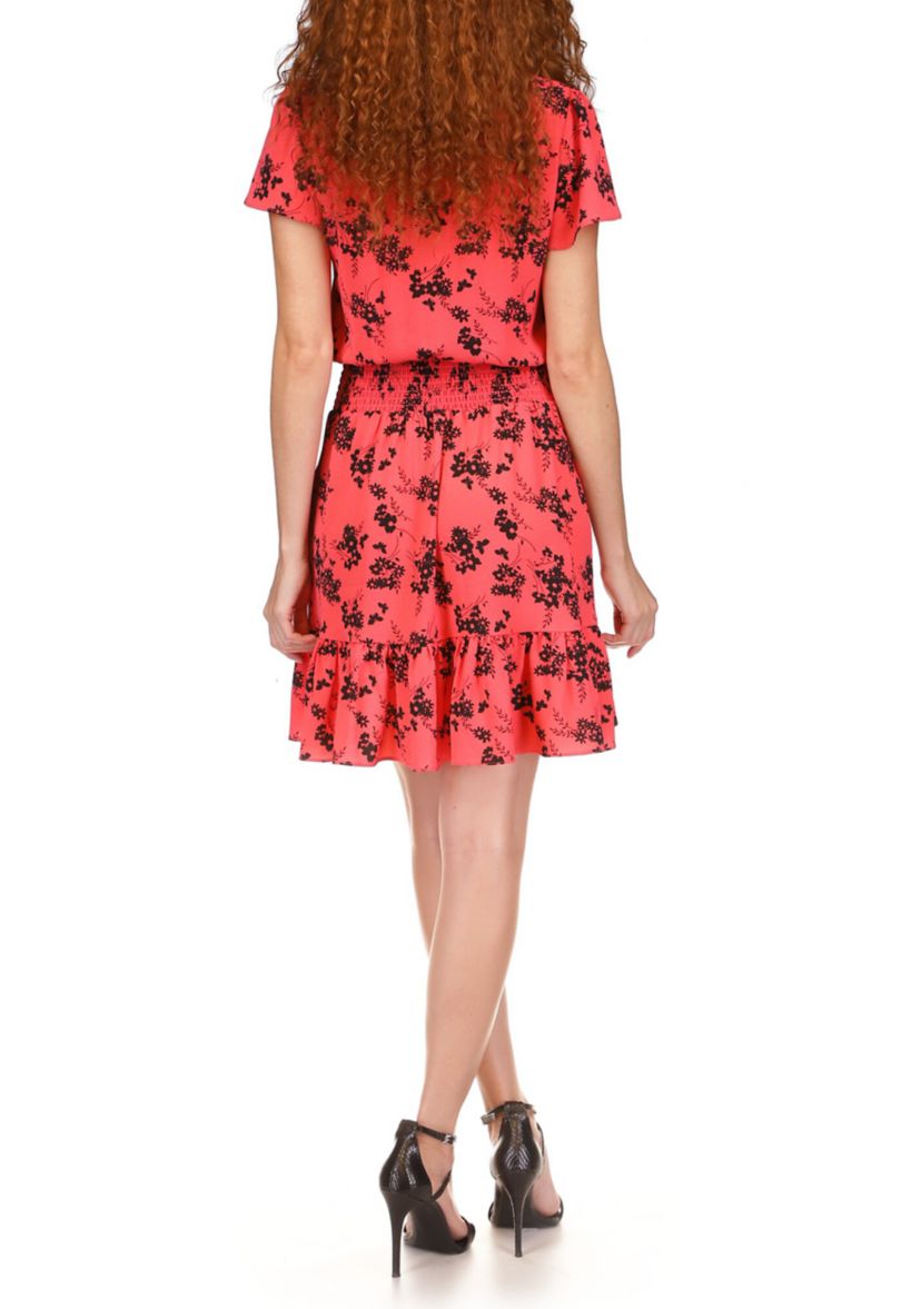 Womens Saturated Bold Botanical Printed Short Sleeve Wrap Dress