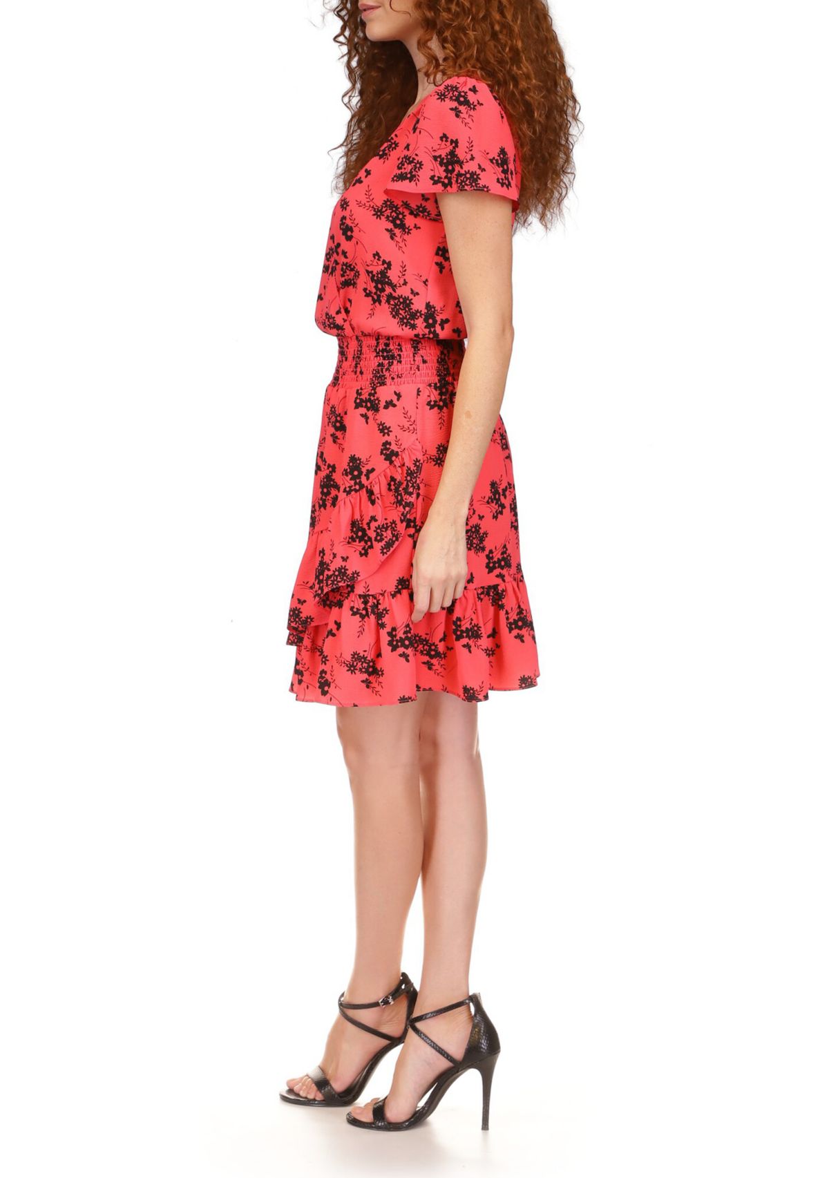 Womens Saturated Bold Botanical Printed Short Sleeve Wrap Dress