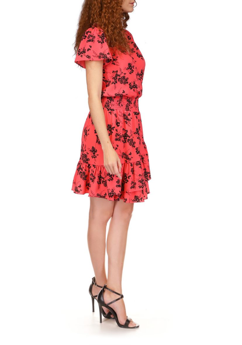 Womens Saturated Bold Botanical Printed Short Sleeve Wrap Dress