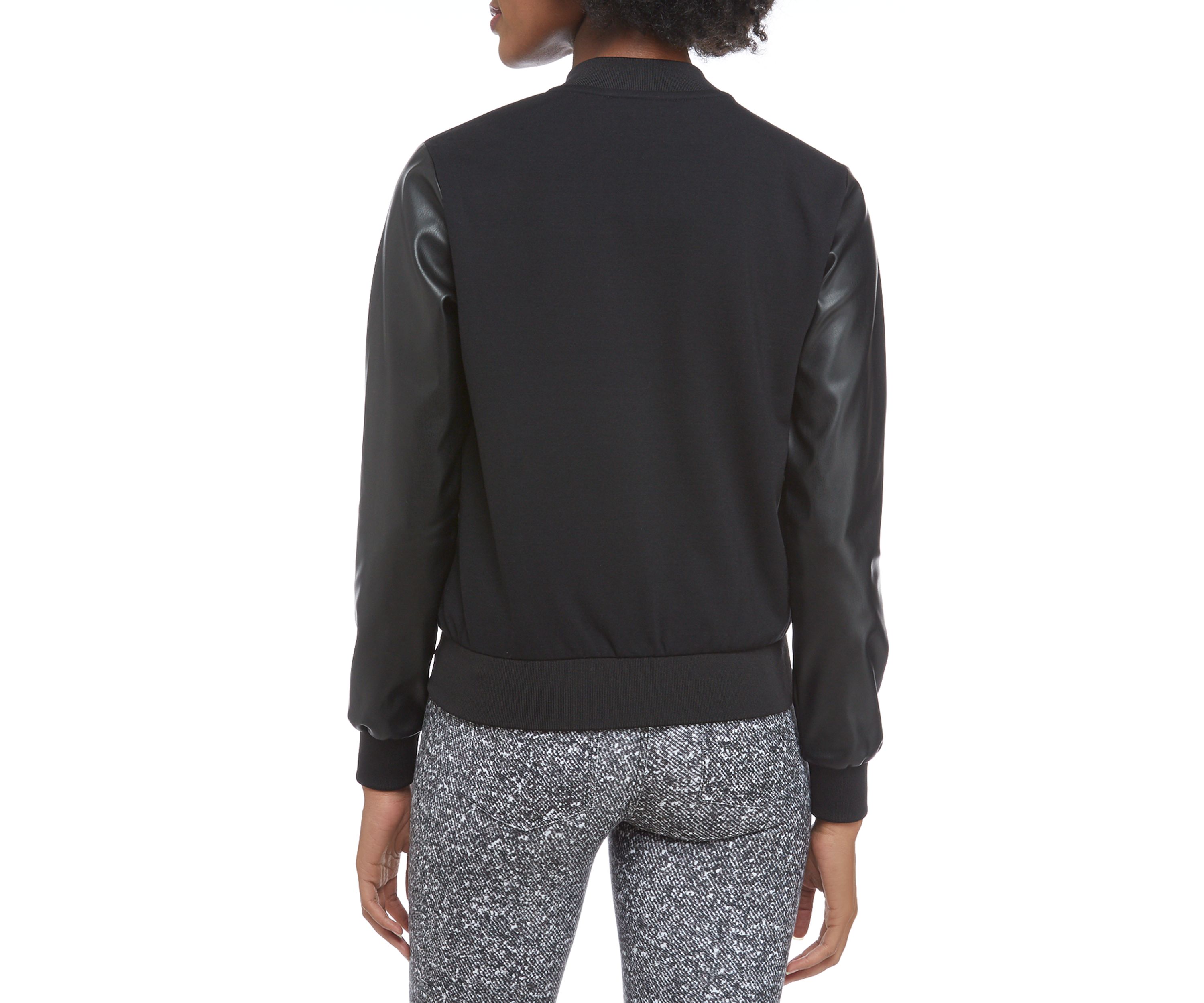 Womens Leather Ponte Bomber Jacket