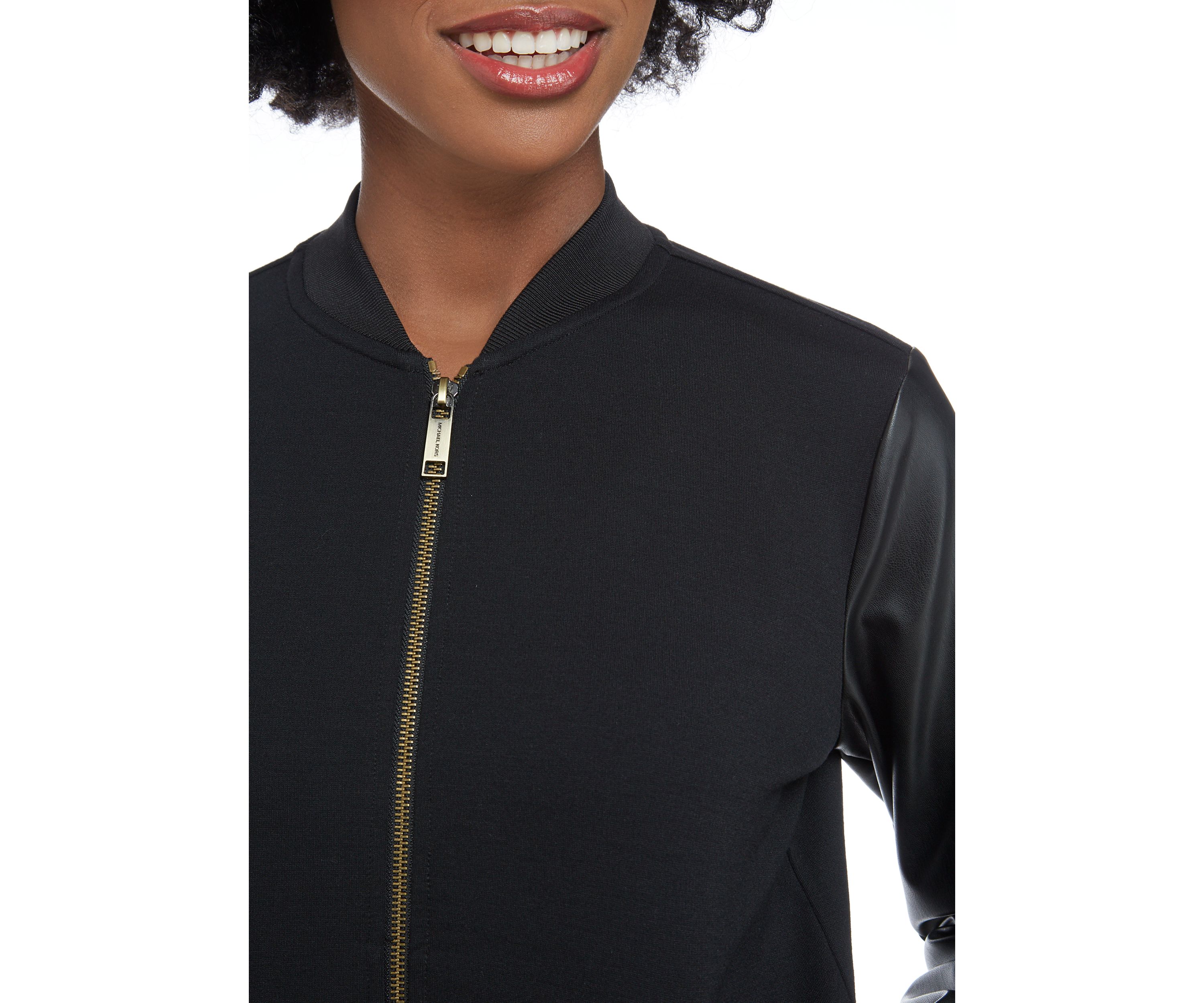 Womens Leather Ponte Bomber Jacket