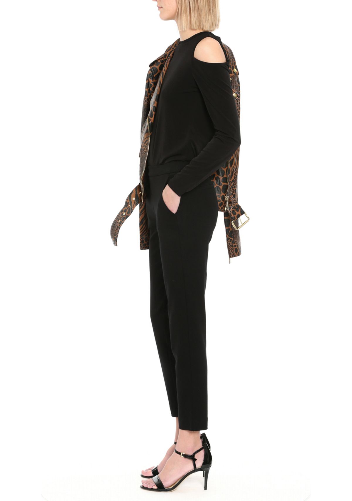 Womens Long Cold-Shoulder Sleeve Solid Top