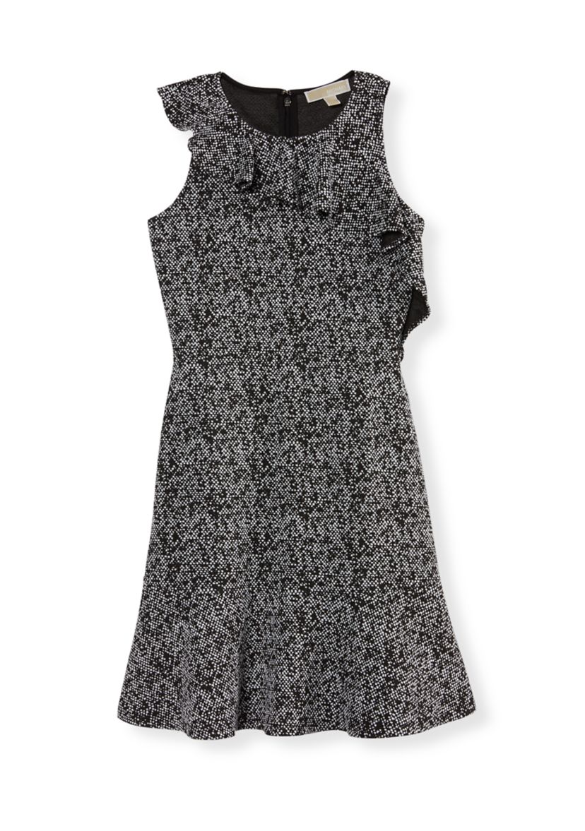 Womens Jacquard Flounce Fit and Flare Dress