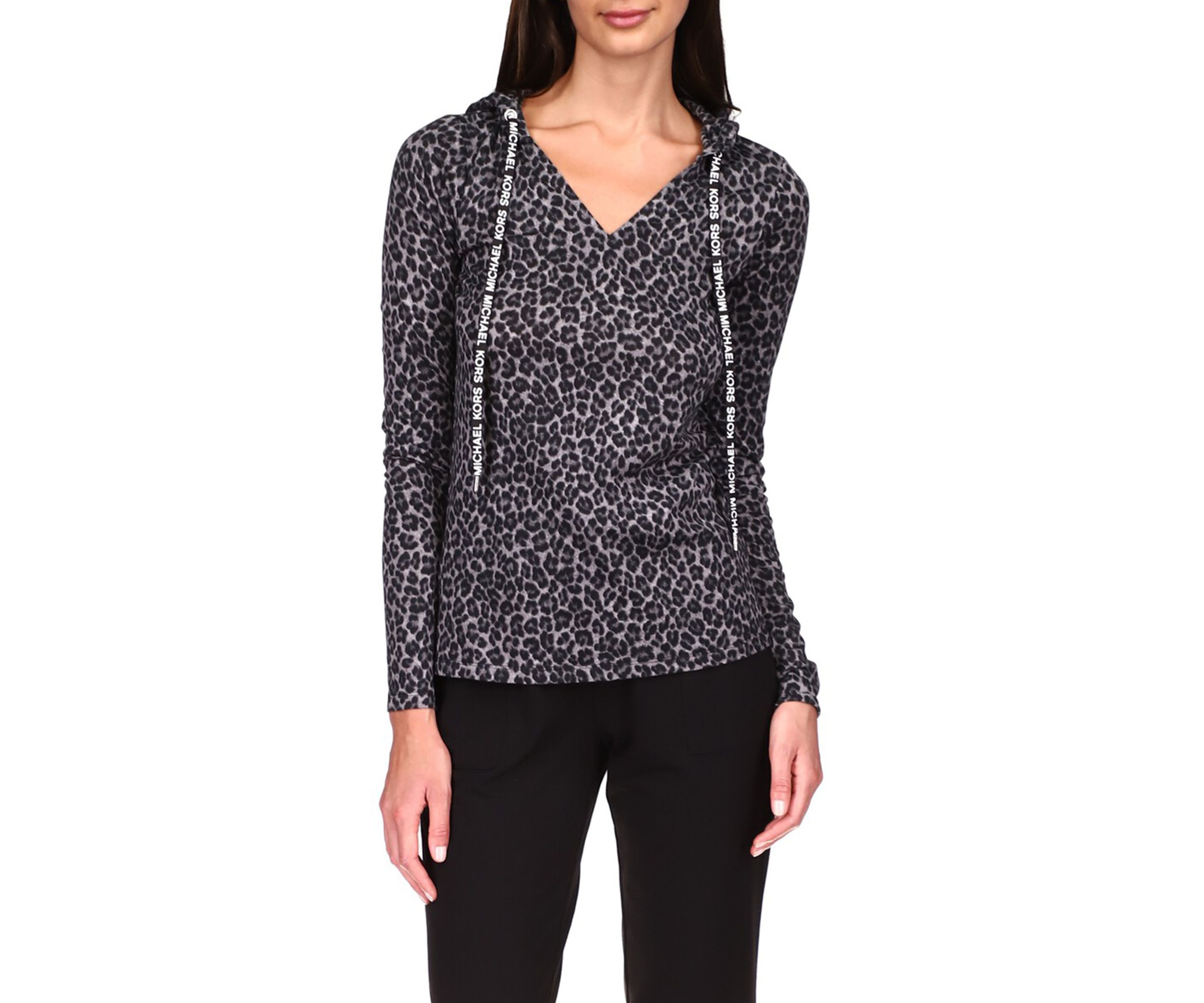 Womens Cheetah Print V-Neck Logo Sweatshirt