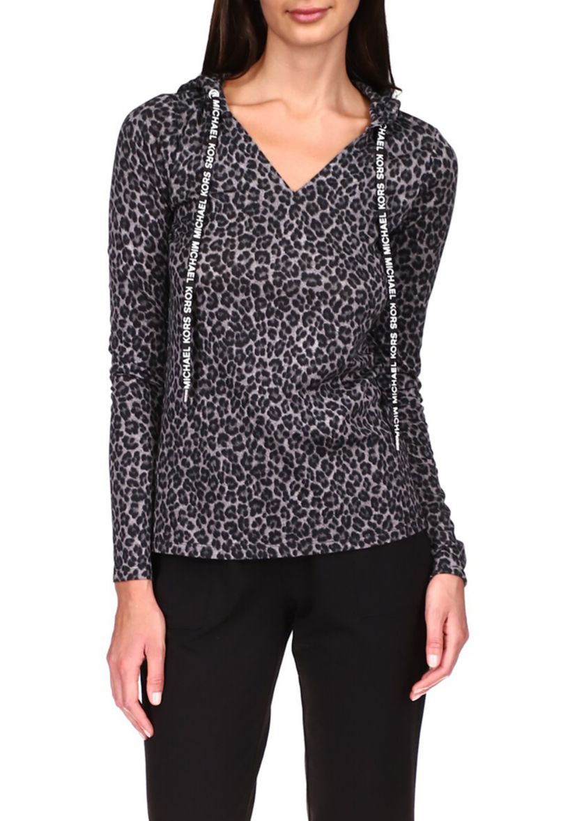 Womens Cheetah Print V-Neck Logo Sweatshirt