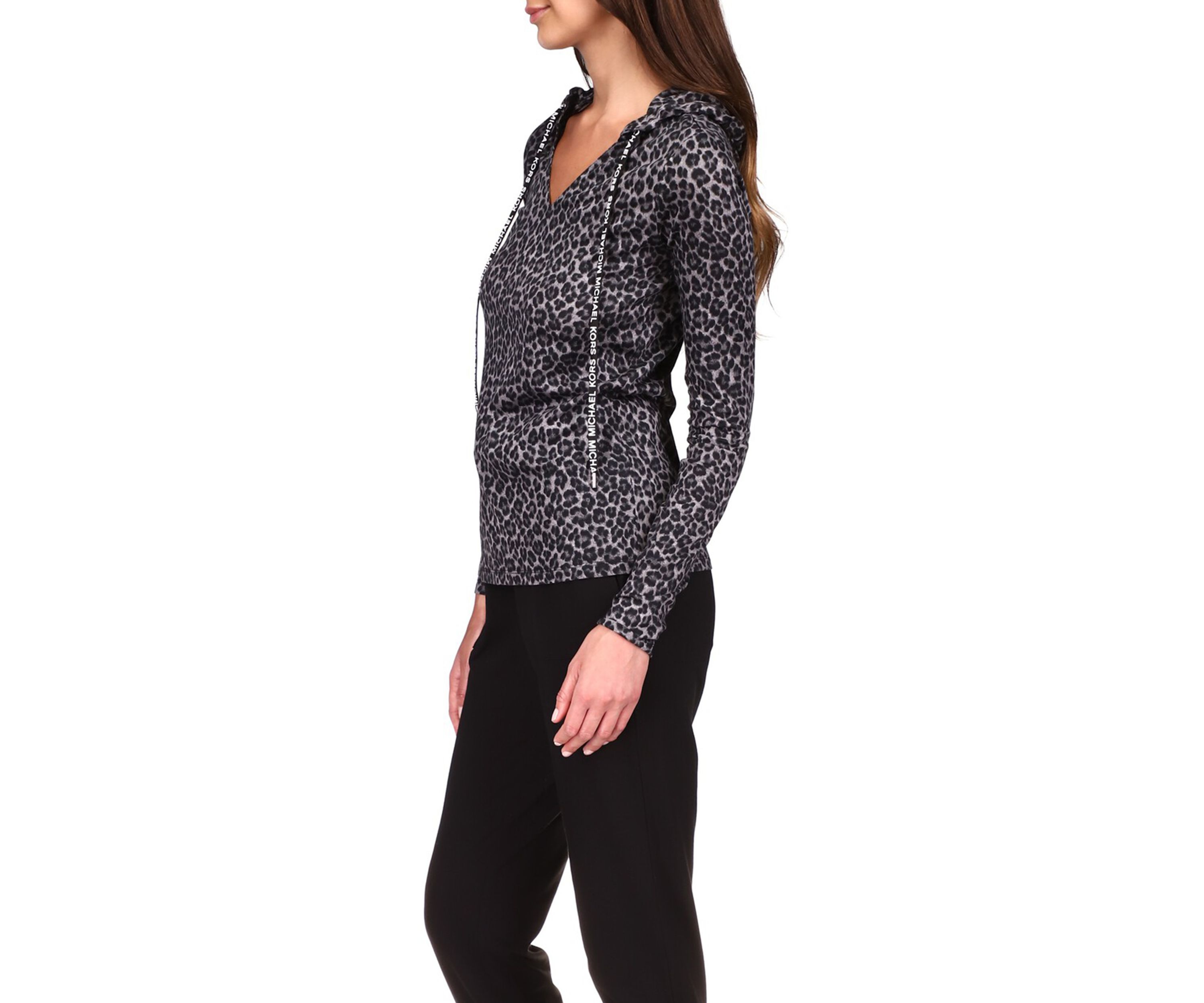 Womens Cheetah Print V-Neck Logo Sweatshirt