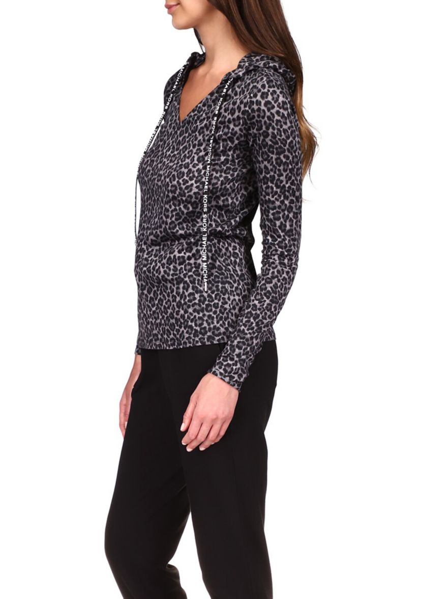 Womens Cheetah Print V-Neck Logo Sweatshirt