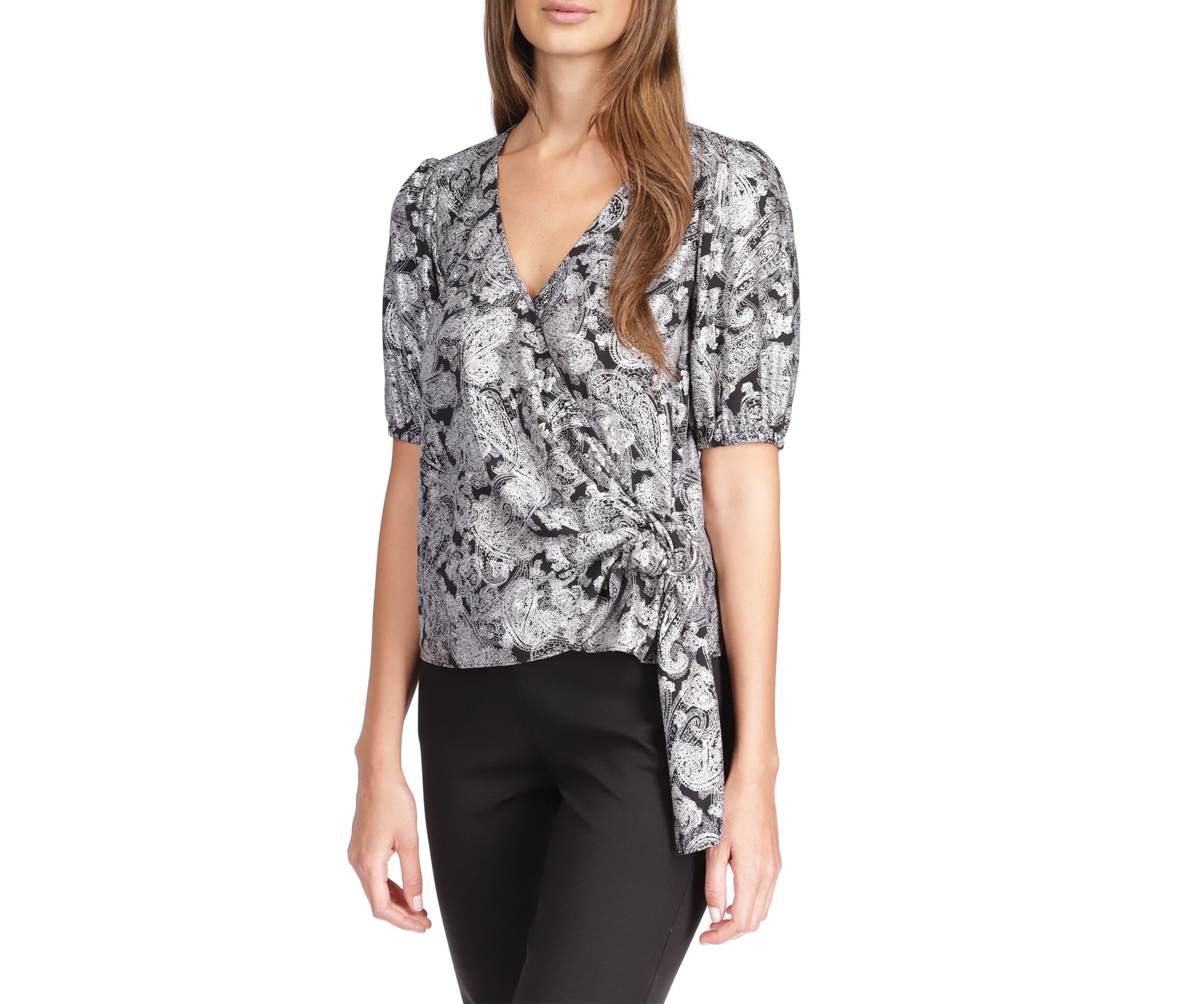 Womens Foil Paisley Wrap Top