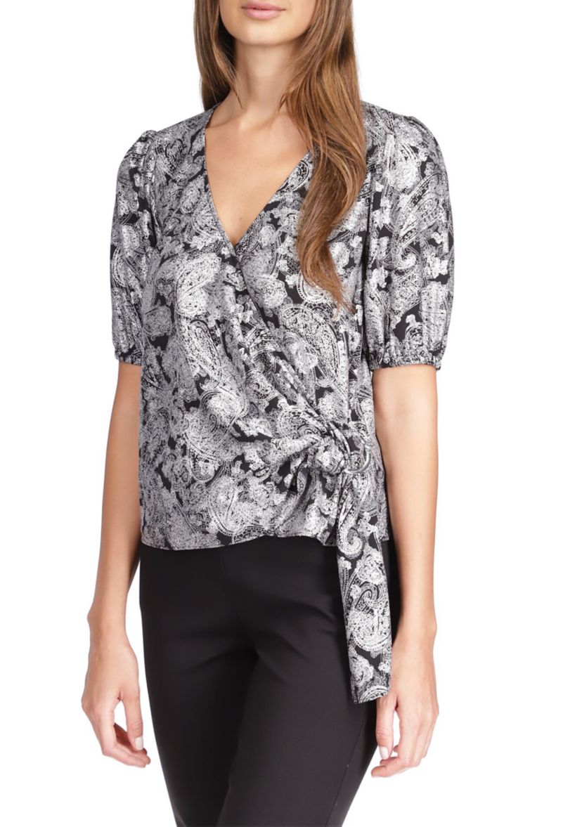 Womens Foil Paisley Wrap Top