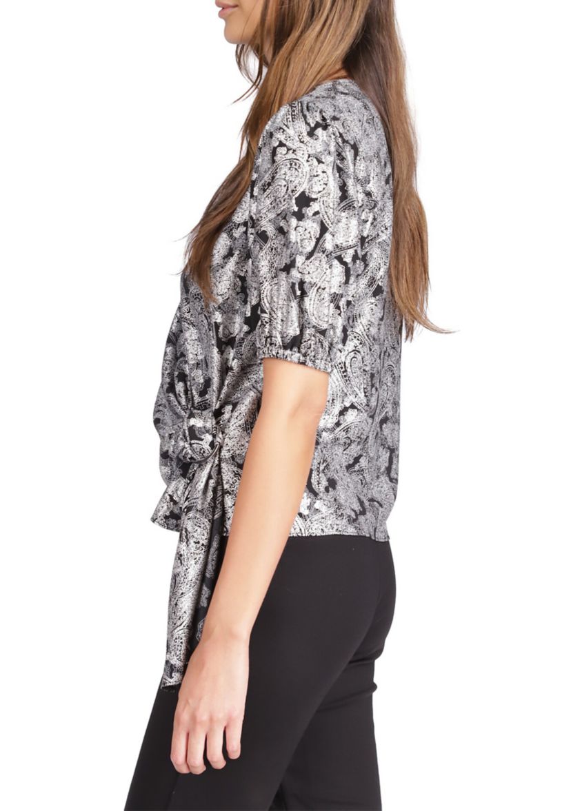 Womens Foil Paisley Wrap Top