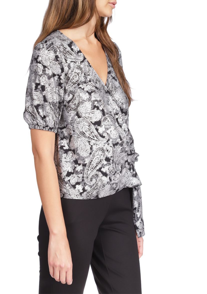 Womens Foil Paisley Wrap Top