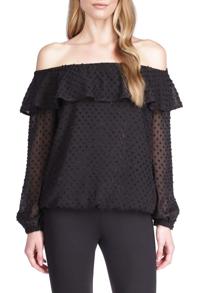 Womens Clip Dot Off the Shoulder Top