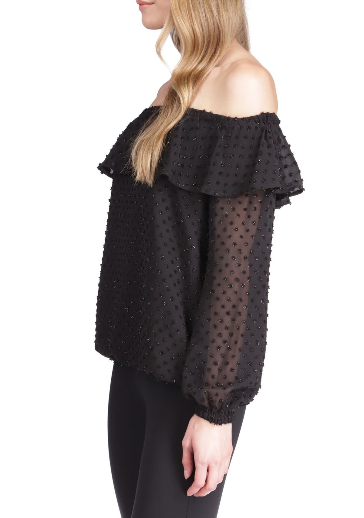 Womens Clip Dot Off the Shoulder Top