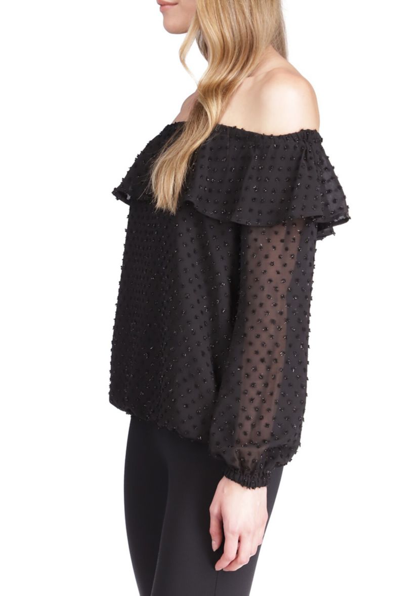 Womens Clip Dot Off the Shoulder Top