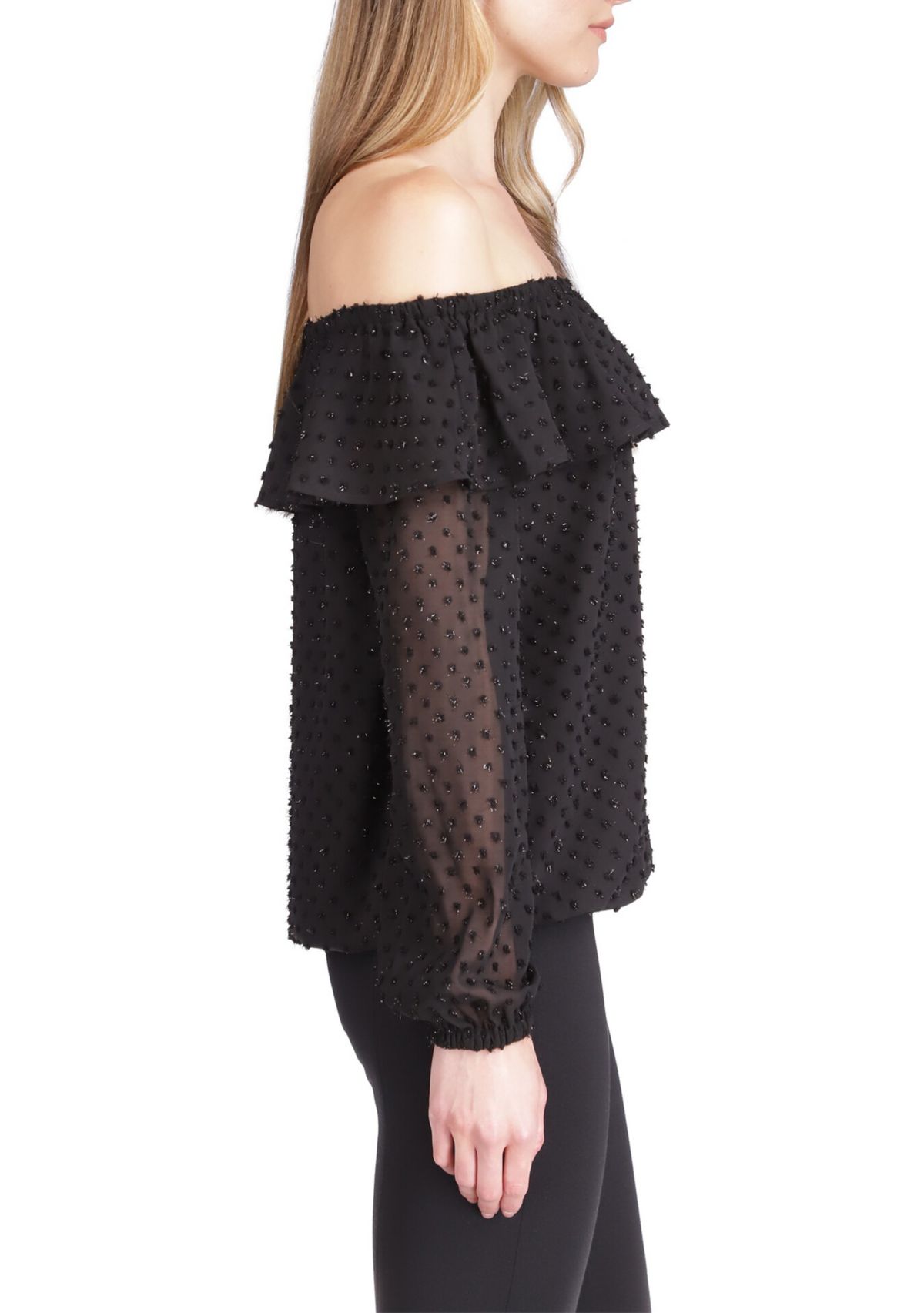 Womens Clip Dot Off the Shoulder Top