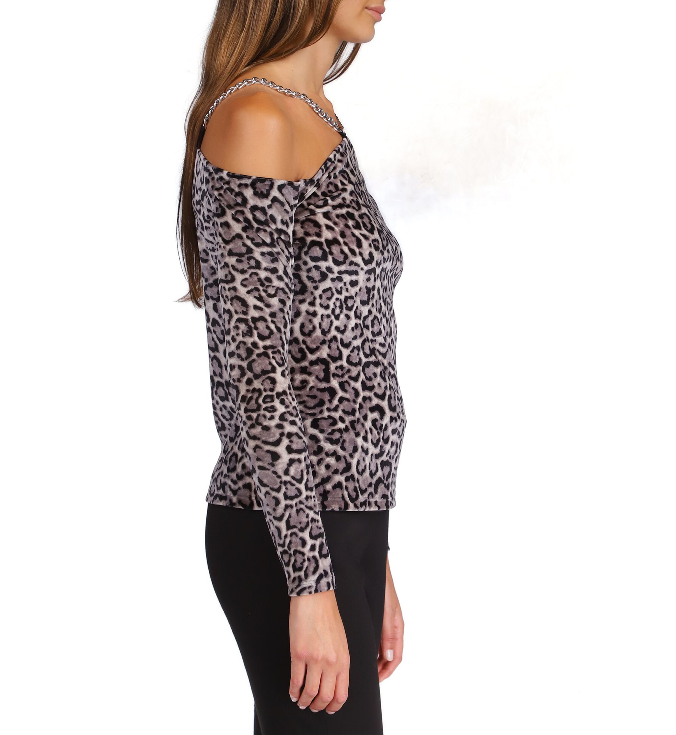 Womens Velvet Chain Cold Shoulder Top
