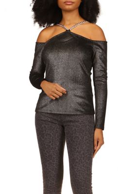MICHAEL Michael Kors Women's Velvet Chain Cold Shoulder Top, XS