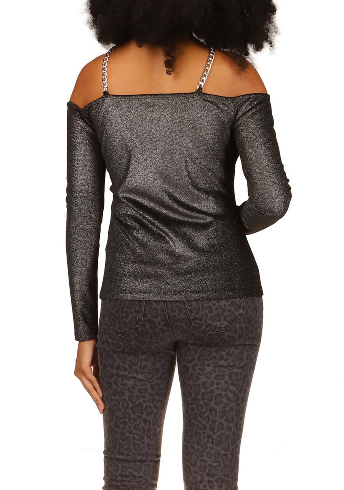 Womens Velvet Chain Cold Shoulder Top