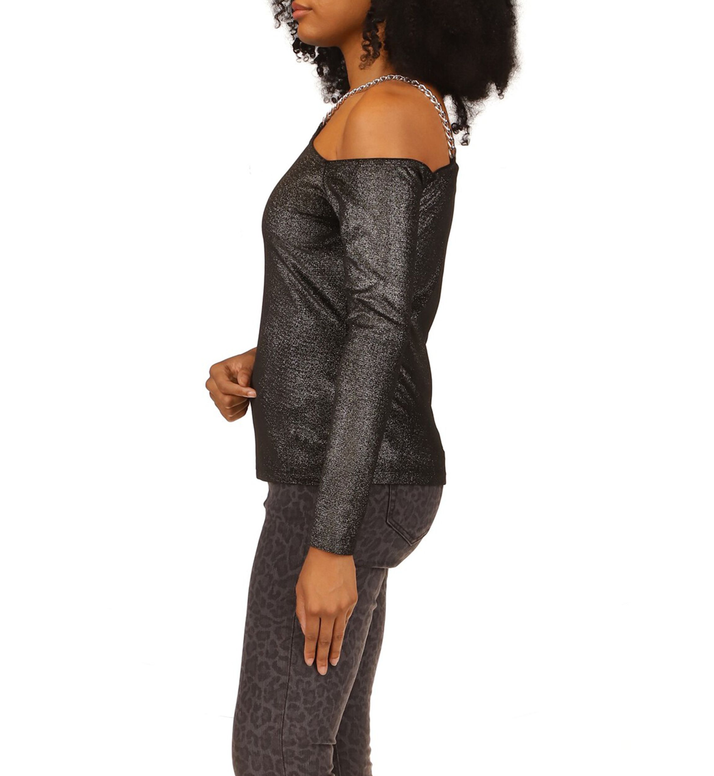 Womens Velvet Chain Cold Shoulder Top