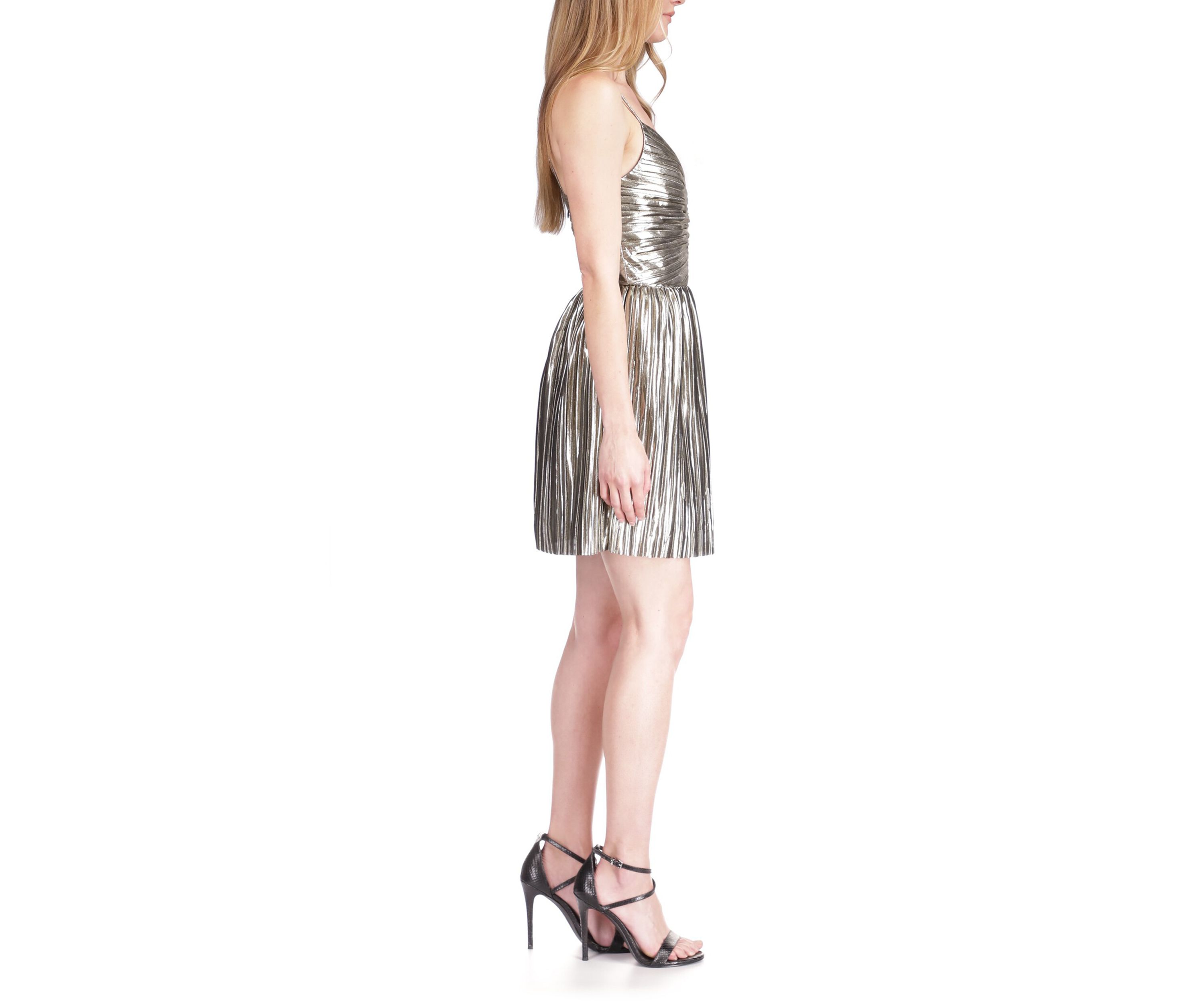 Womens Pleated Lame Bustier Dress