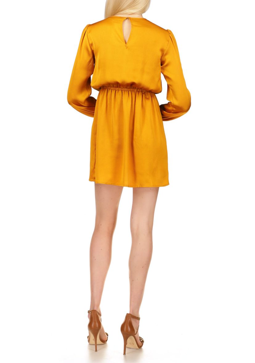 Womens Blouson Sleeve Satin Flounce Dress