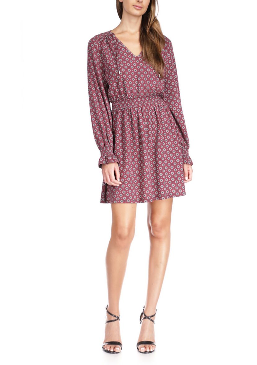 Womens Foulard Peasant Mini Dress
