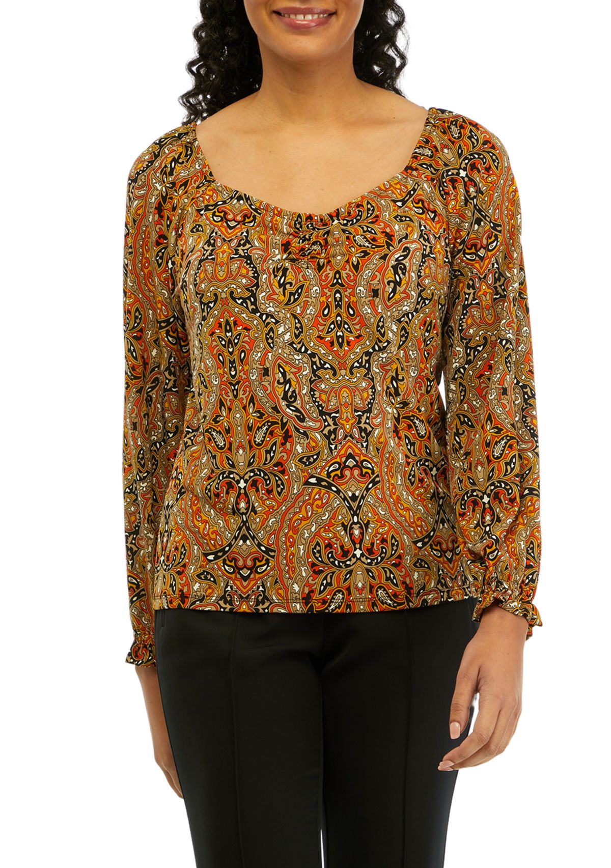 Womens Paisley Ruched Top