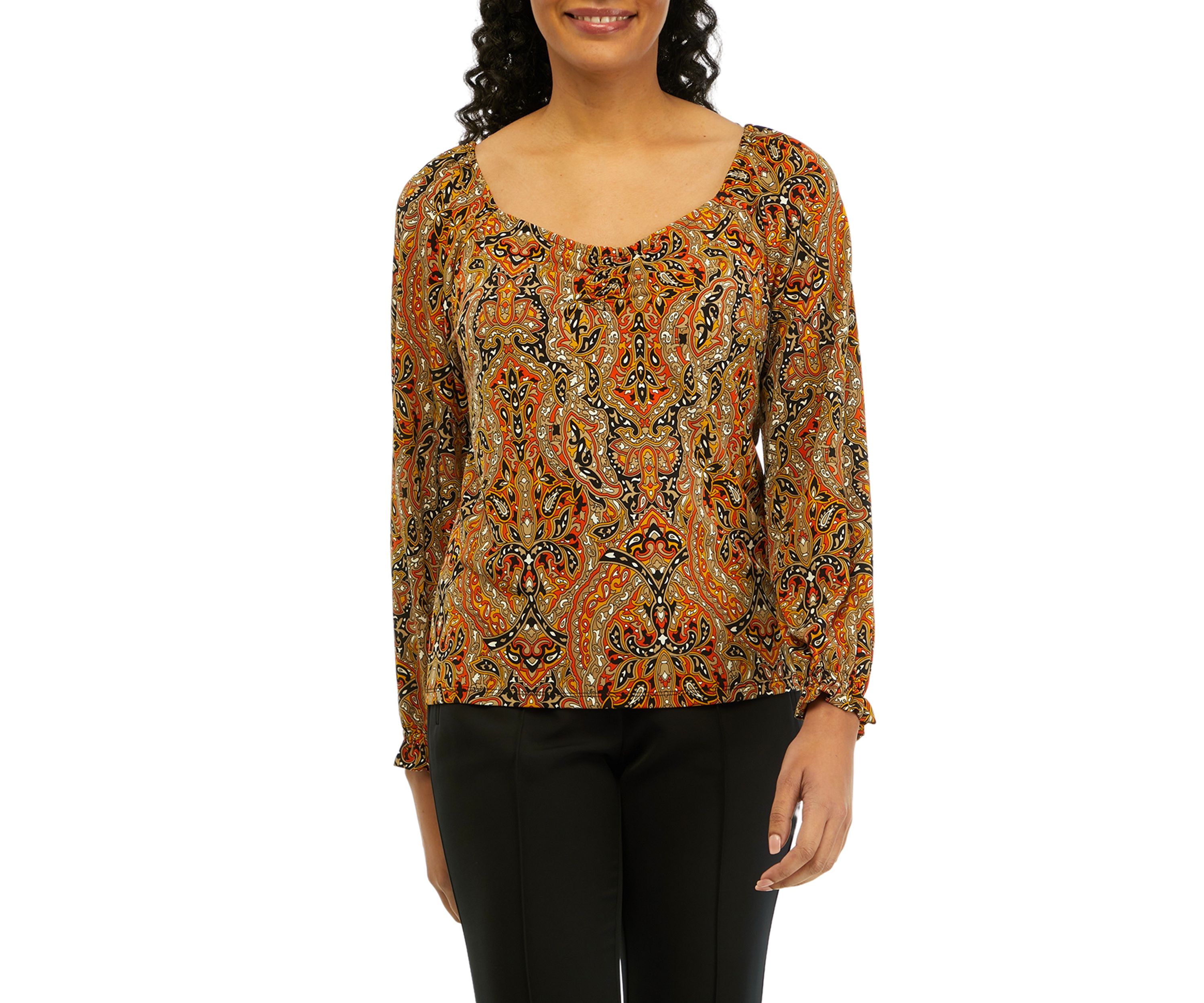 Womens Paisley Ruched Top