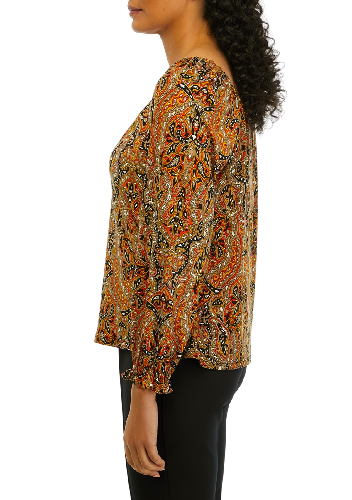 Womens Paisley Ruched Top