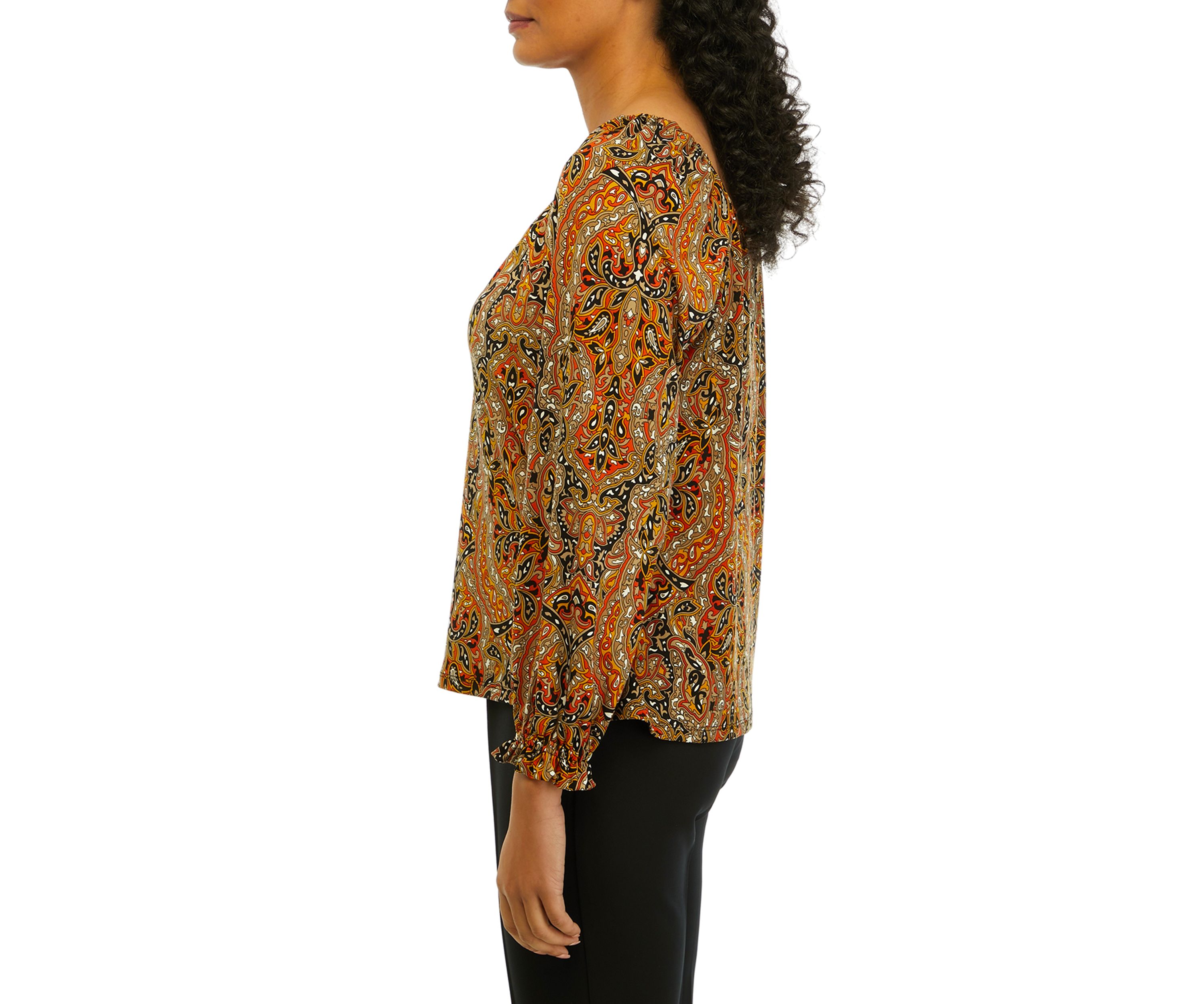 Womens Paisley Ruched Top