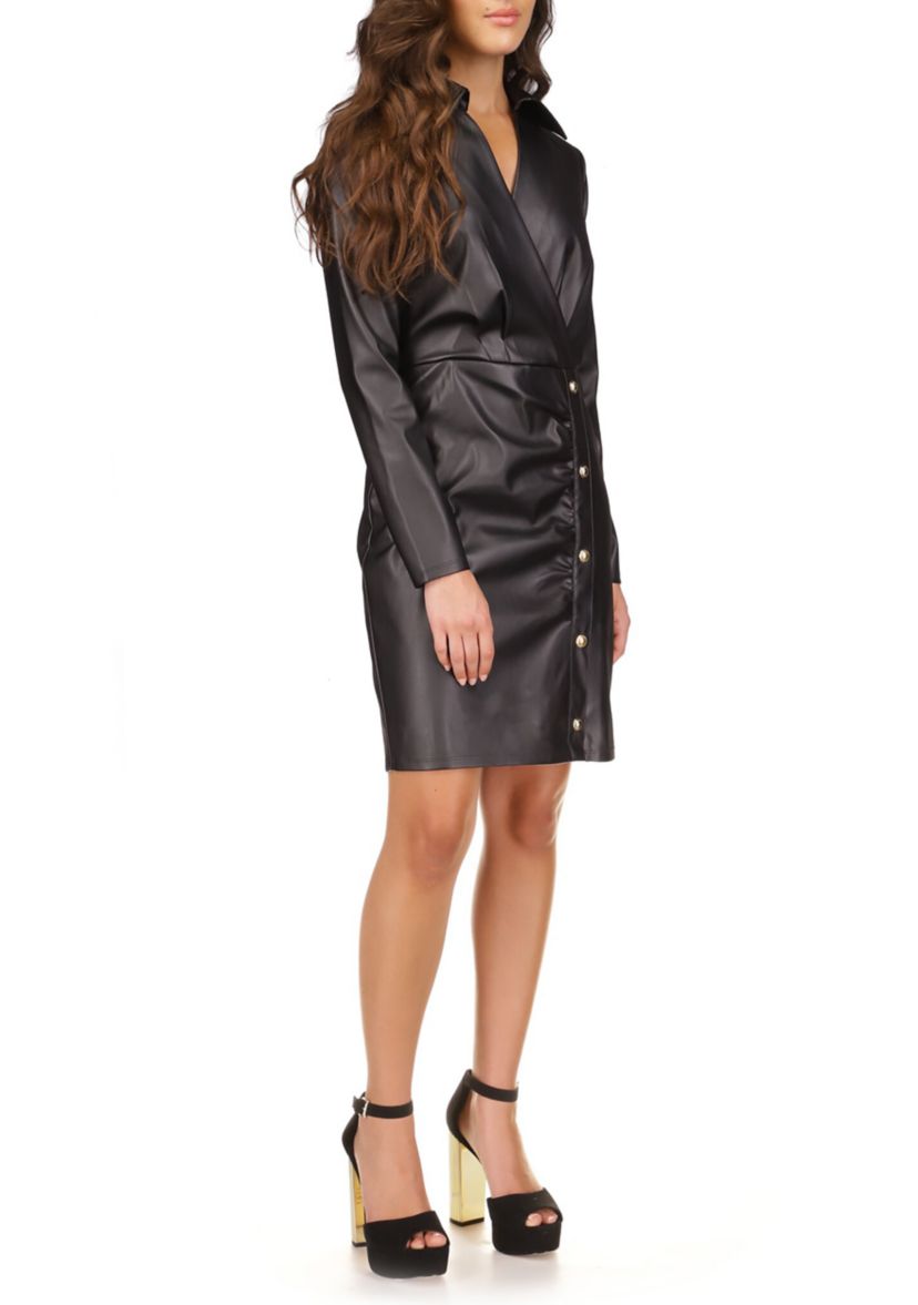 Womens Leather Long Sleeve Wrap Dress