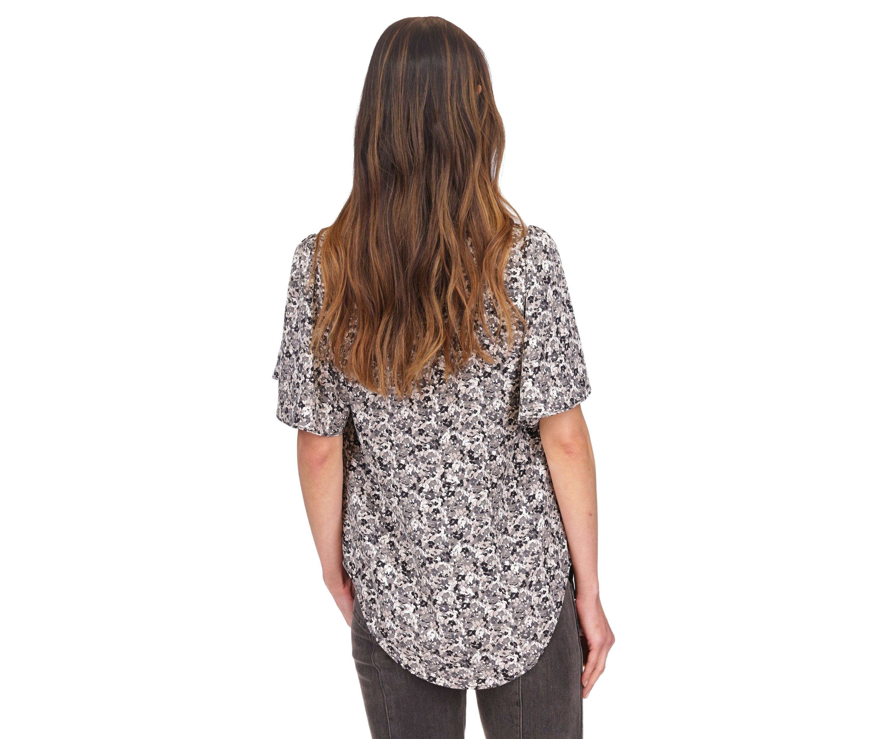 Womens Flutter Sleeve Ditsy Floral Printed Blouse