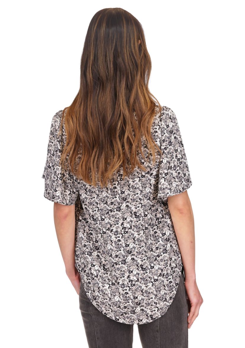 Womens Flutter Sleeve Ditsy Floral Printed Blouse