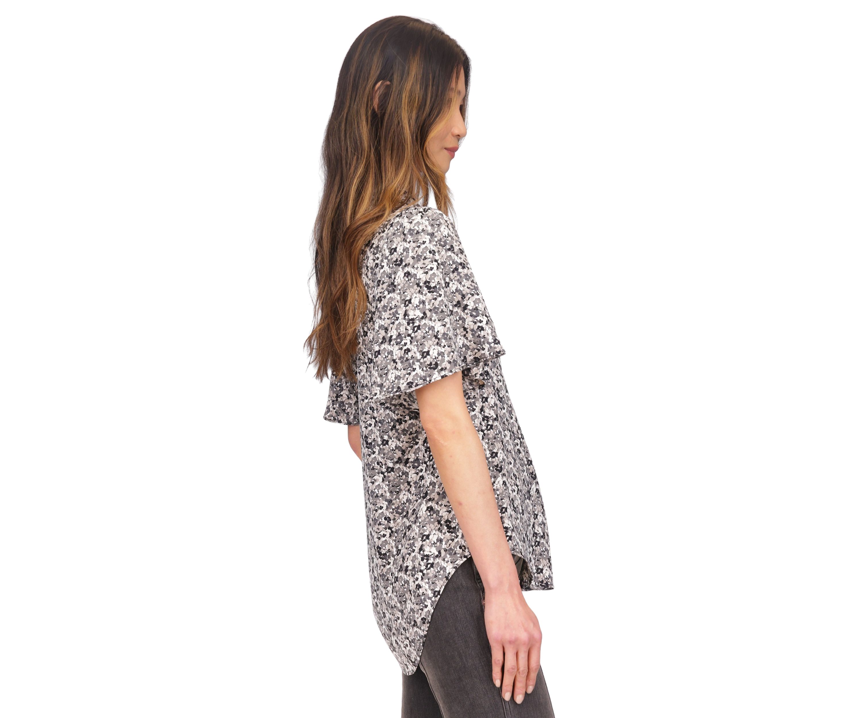Womens Flutter Sleeve Ditsy Floral Printed Blouse