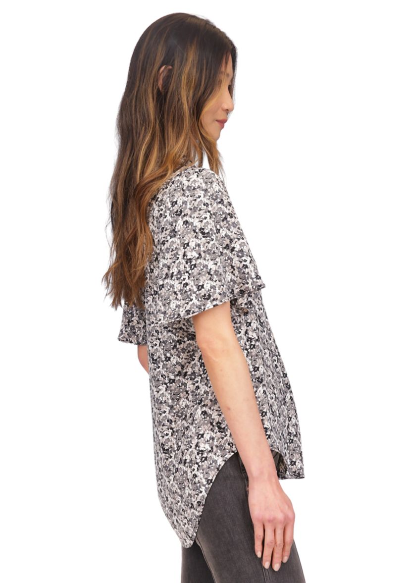 Womens Flutter Sleeve Ditsy Floral Printed Blouse