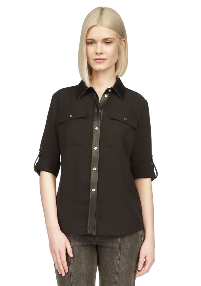 Womens Vegan Leather Trim Shirt