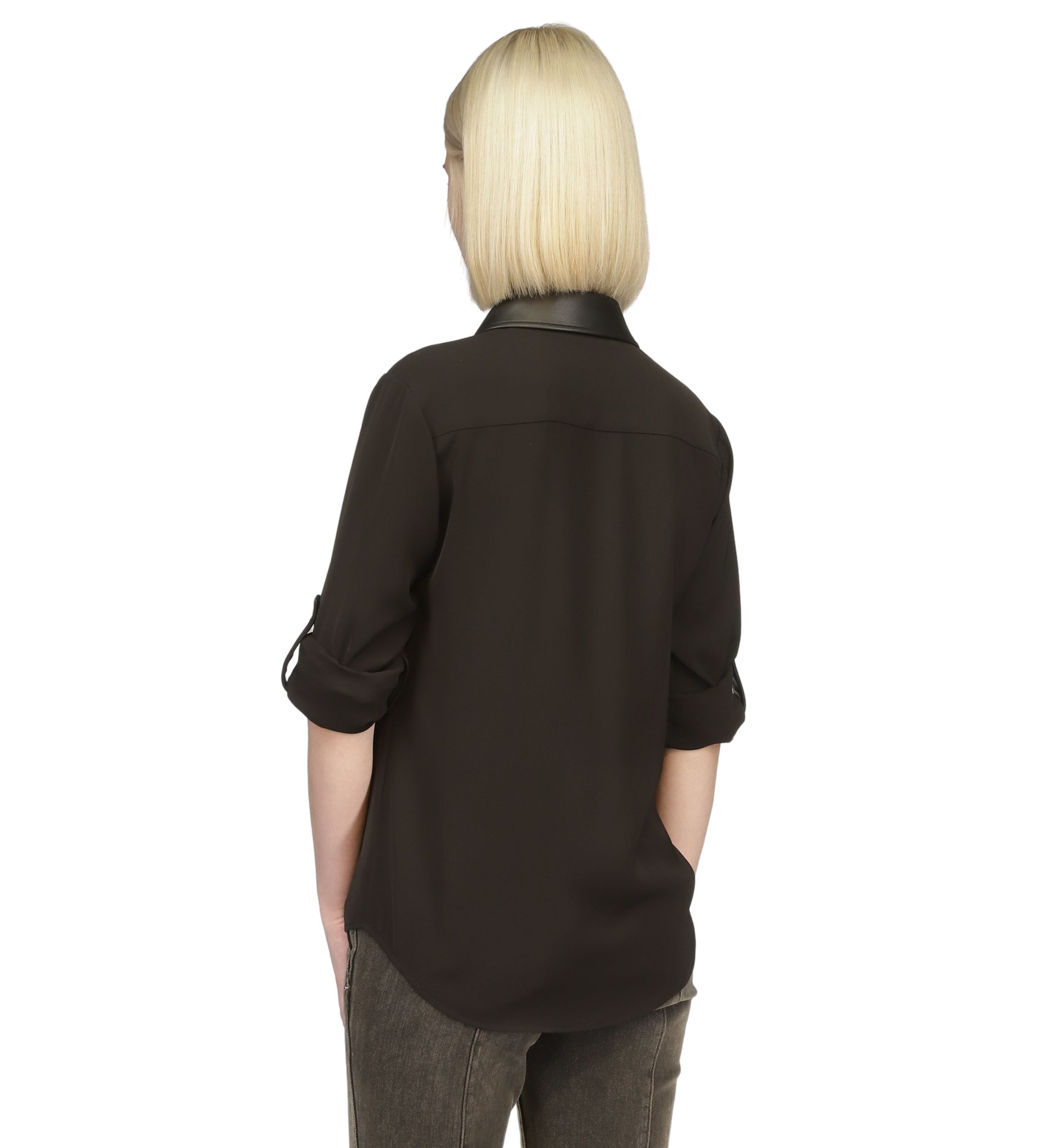 Womens Vegan Leather Trim Shirt