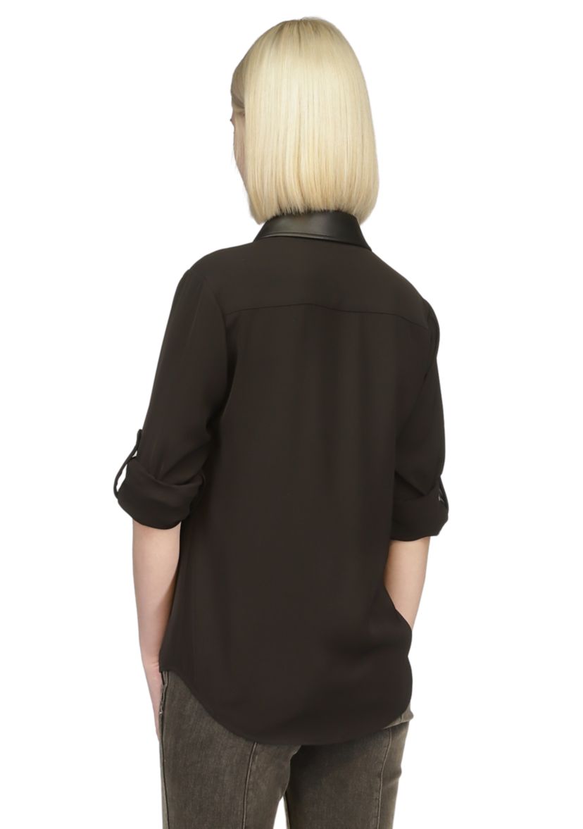 Womens Vegan Leather Trim Shirt