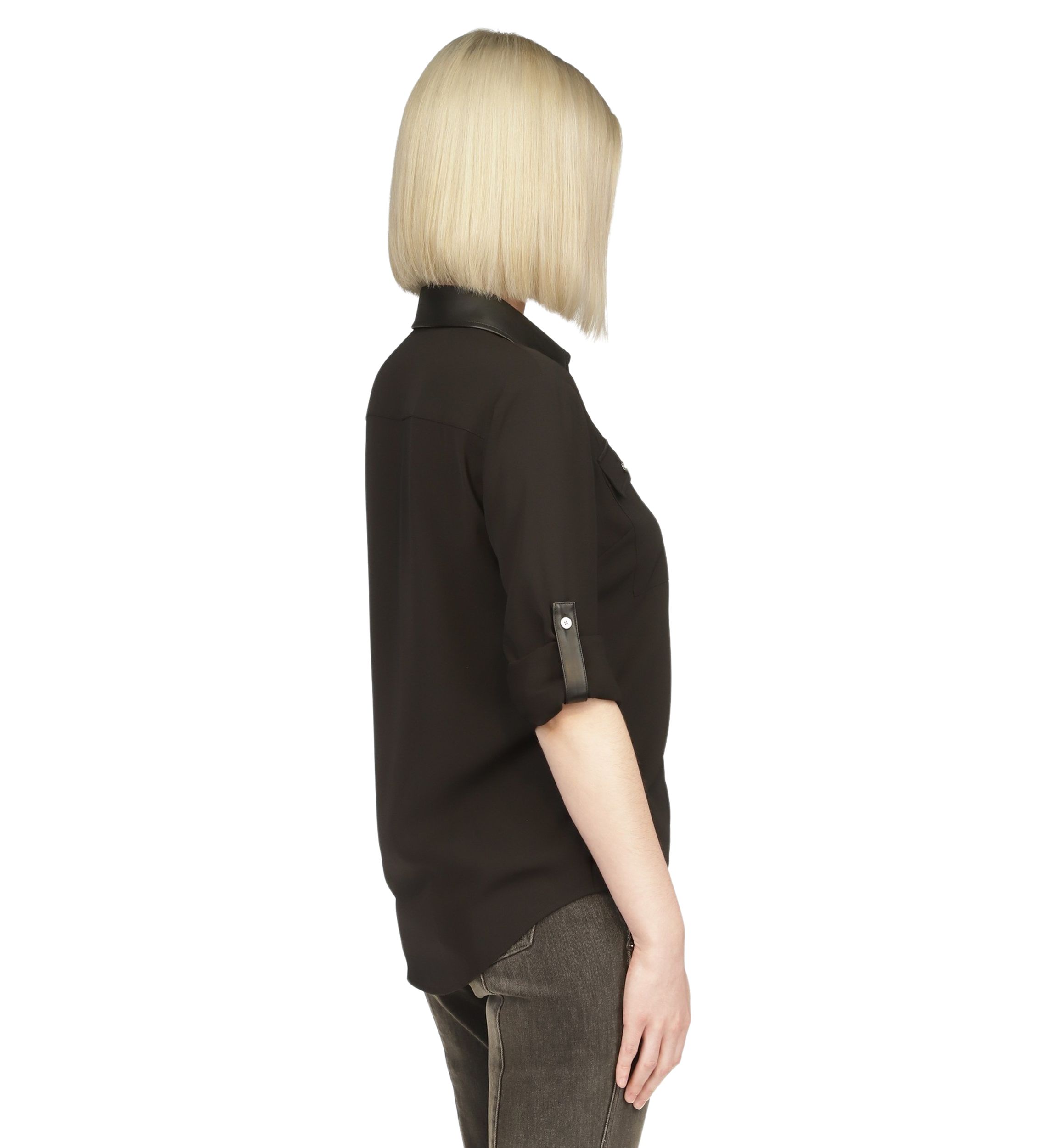 Womens Vegan Leather Trim Shirt