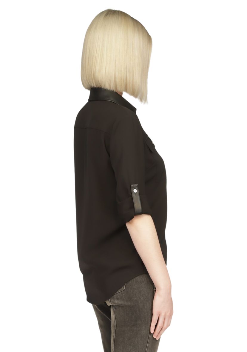 Womens Vegan Leather Trim Shirt