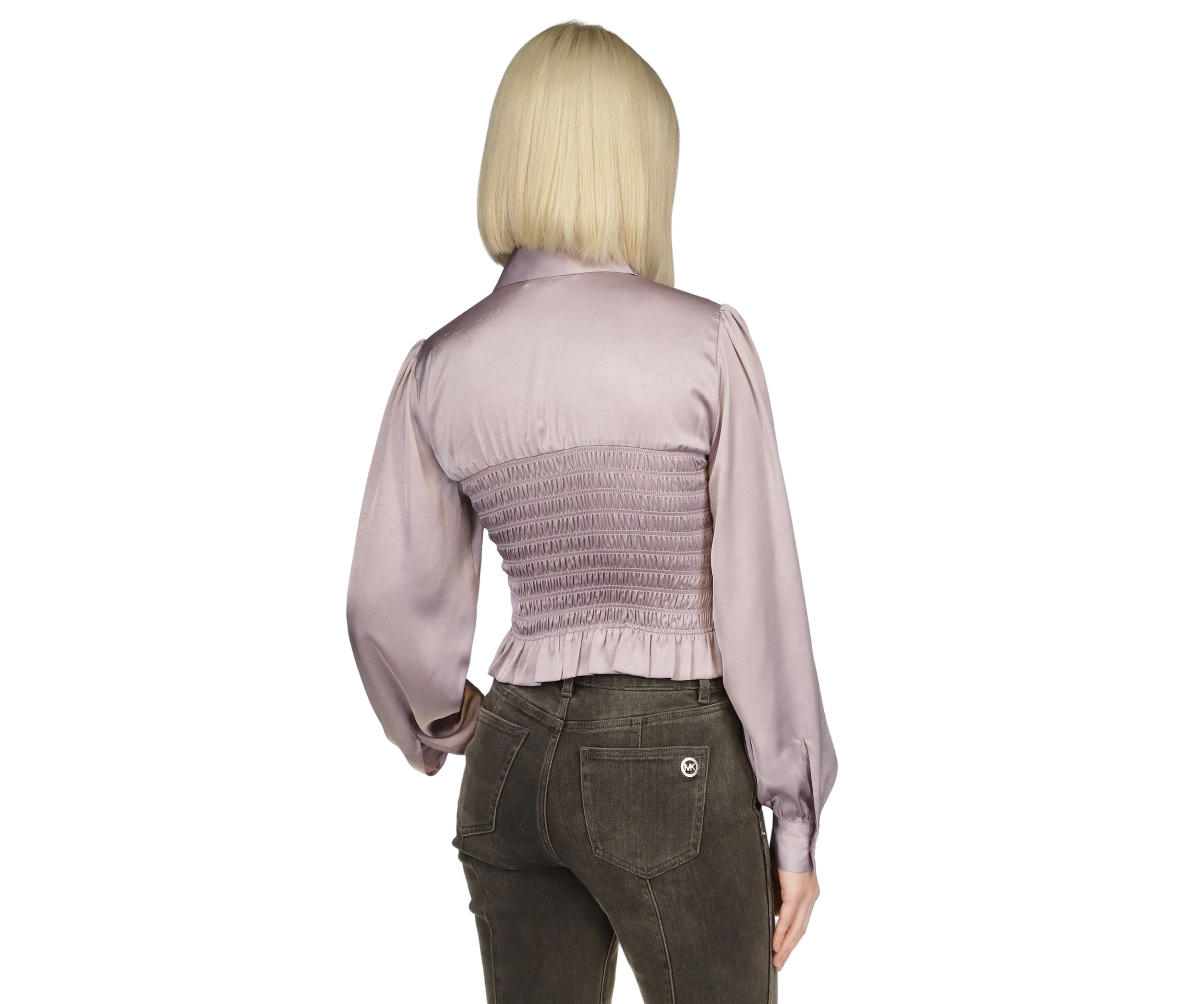 Womens Ruched Waist Long Sleeve Smocked Blouse