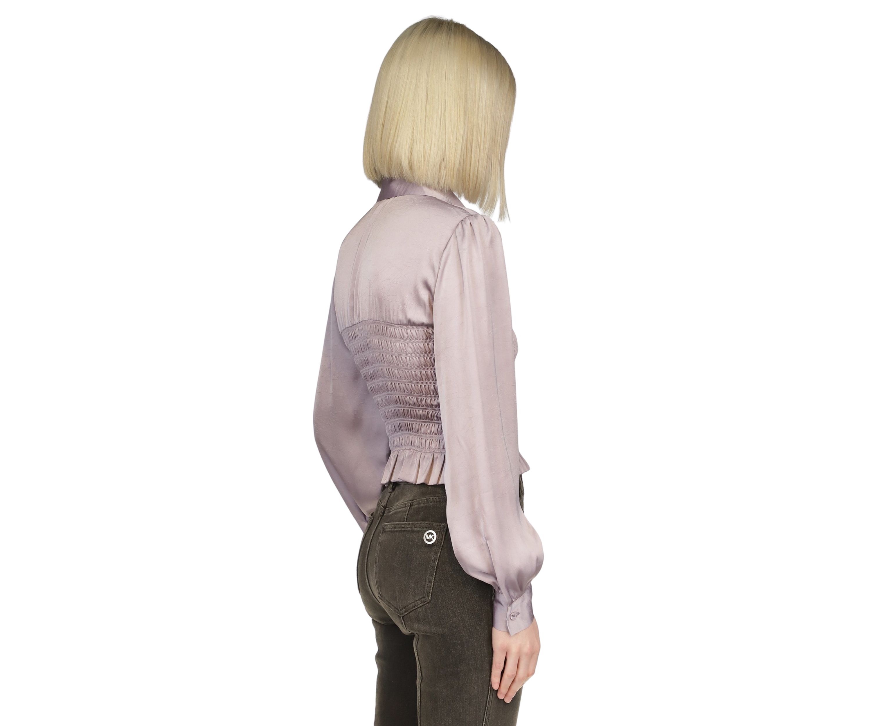 Womens Ruched Waist Long Sleeve Smocked Blouse
