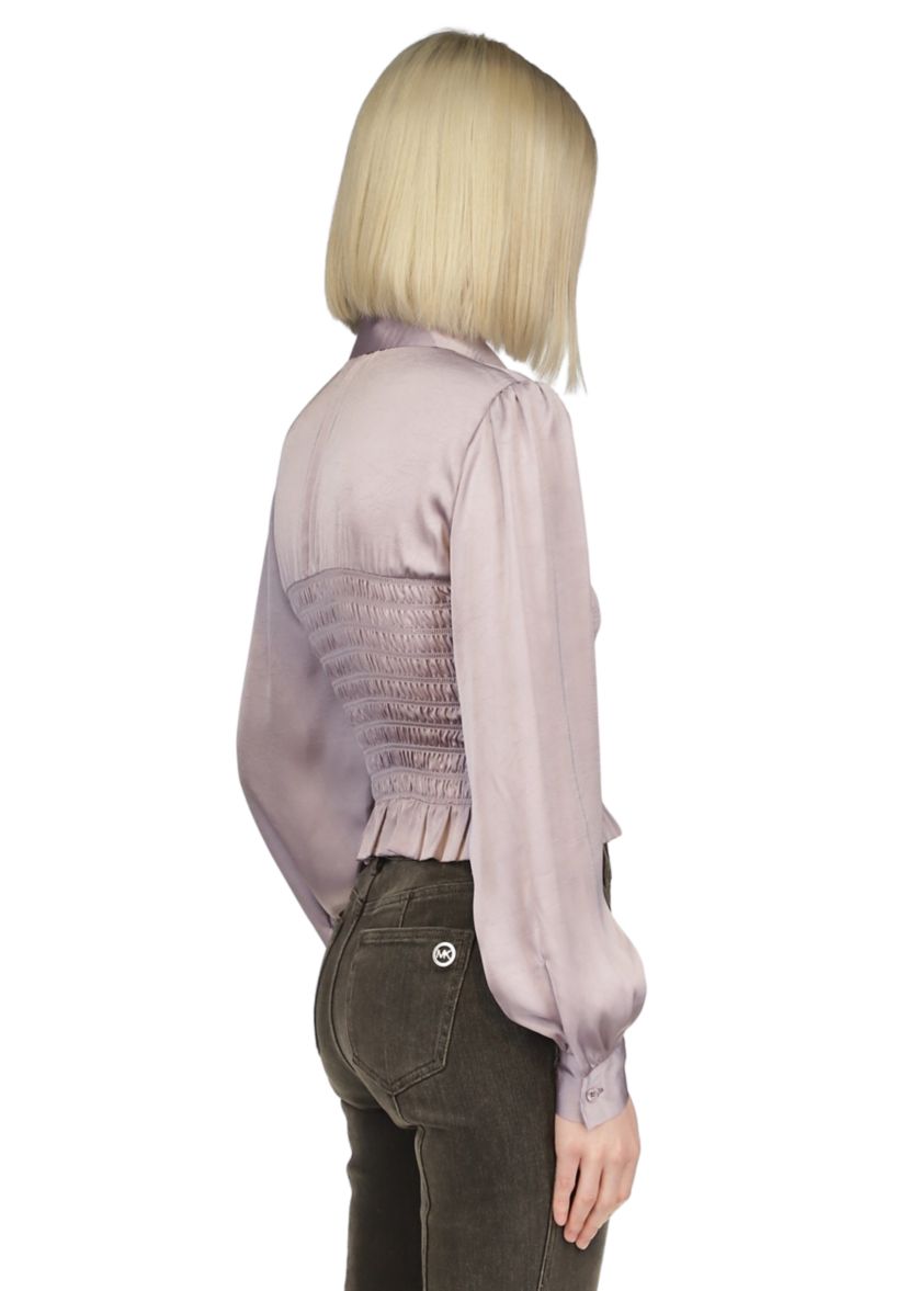 Womens Ruched Waist Long Sleeve Smocked Blouse