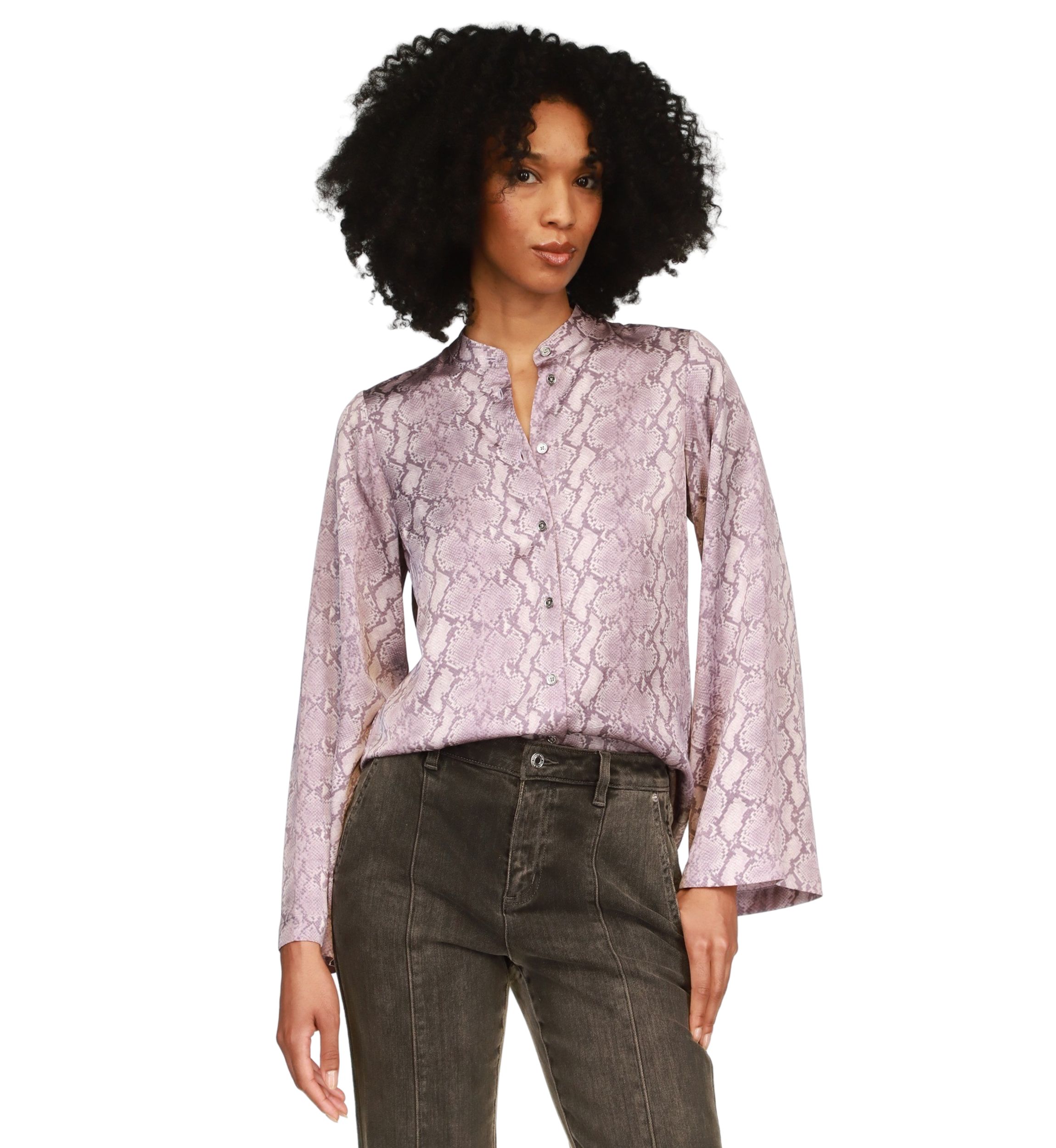Womens Flare Sleeve Snake Printed Blouse