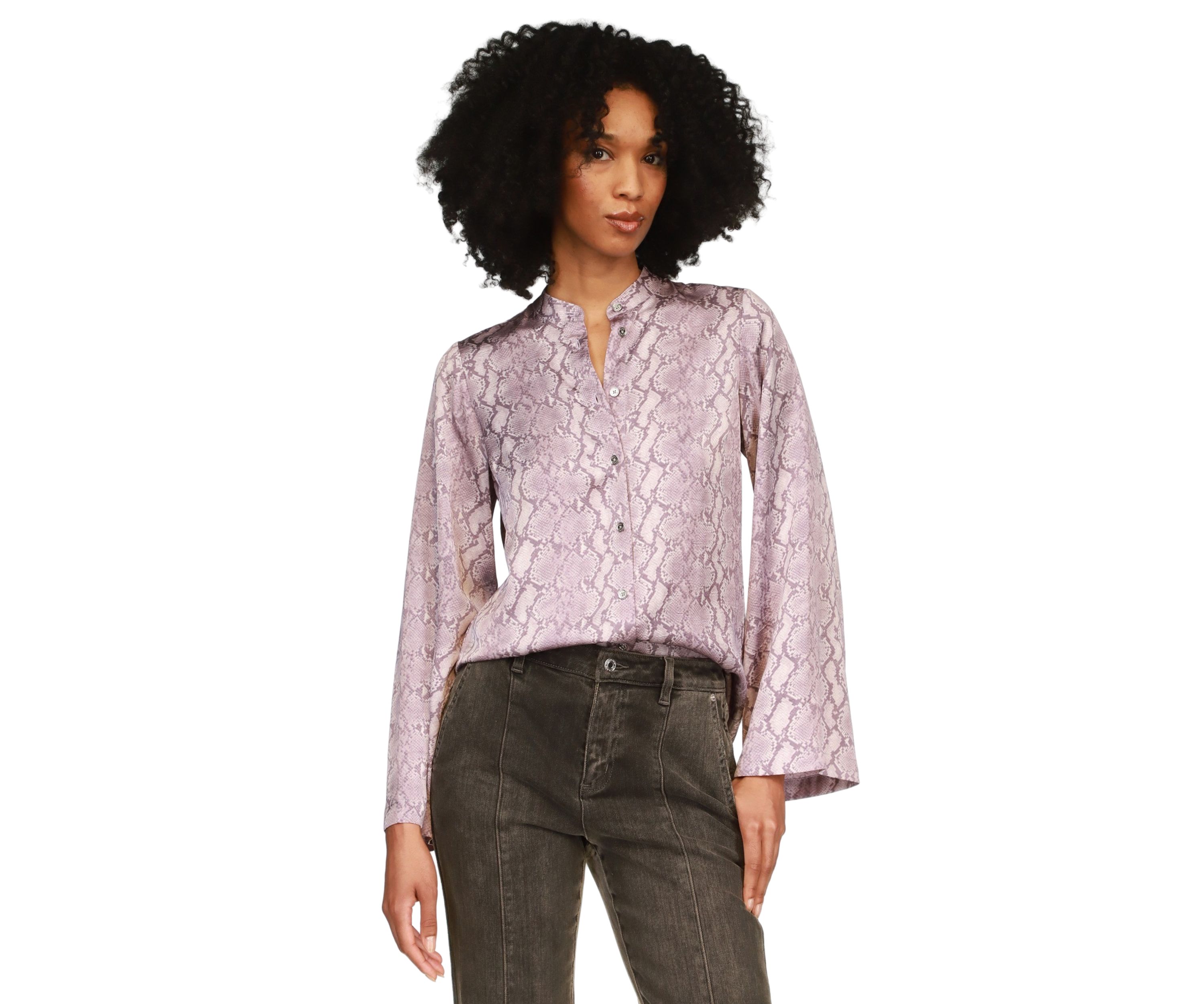 Womens Flare Sleeve Snake Printed Blouse