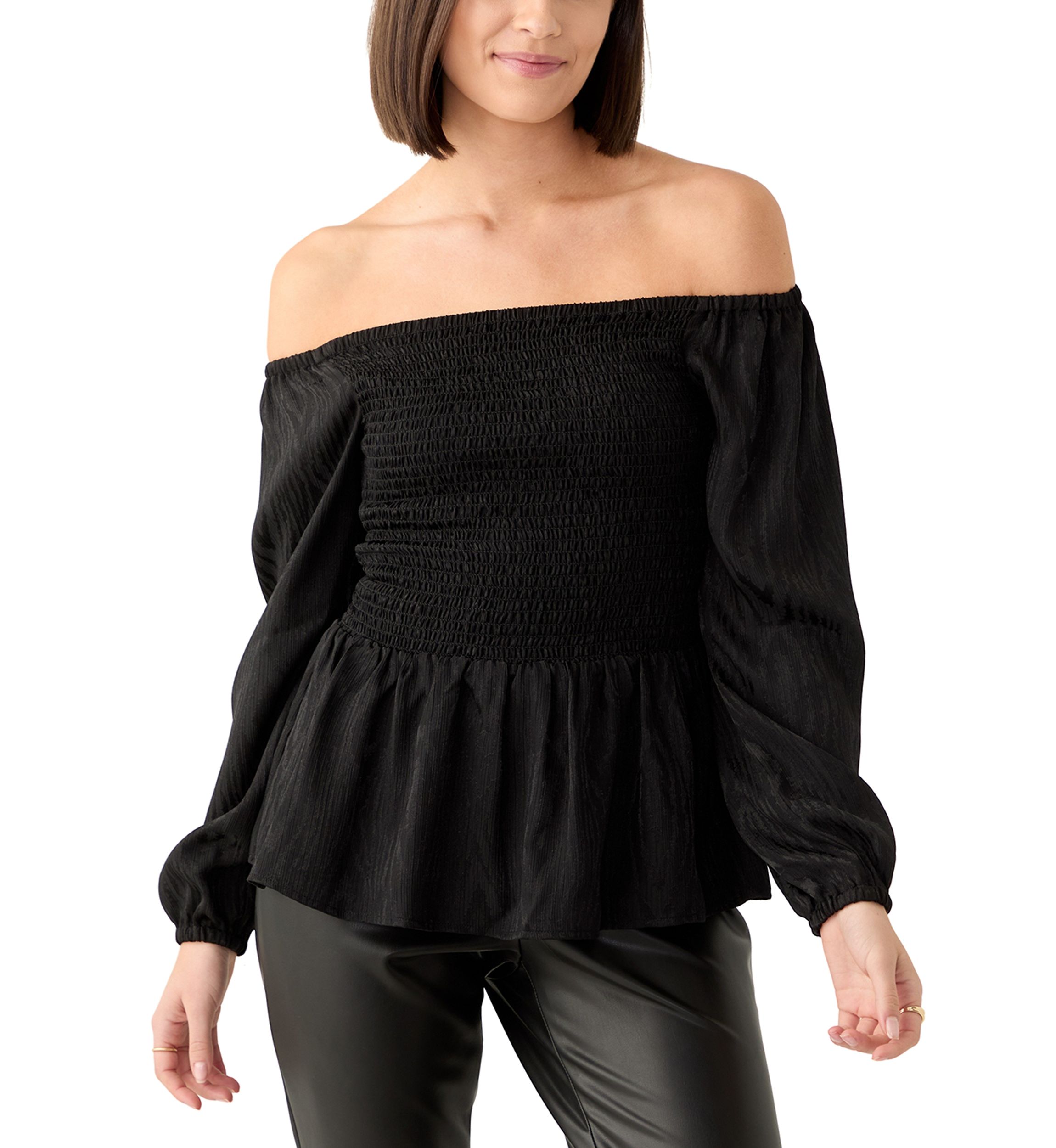 Womens Long Sleeve Smock Off the Shoulder Blouse