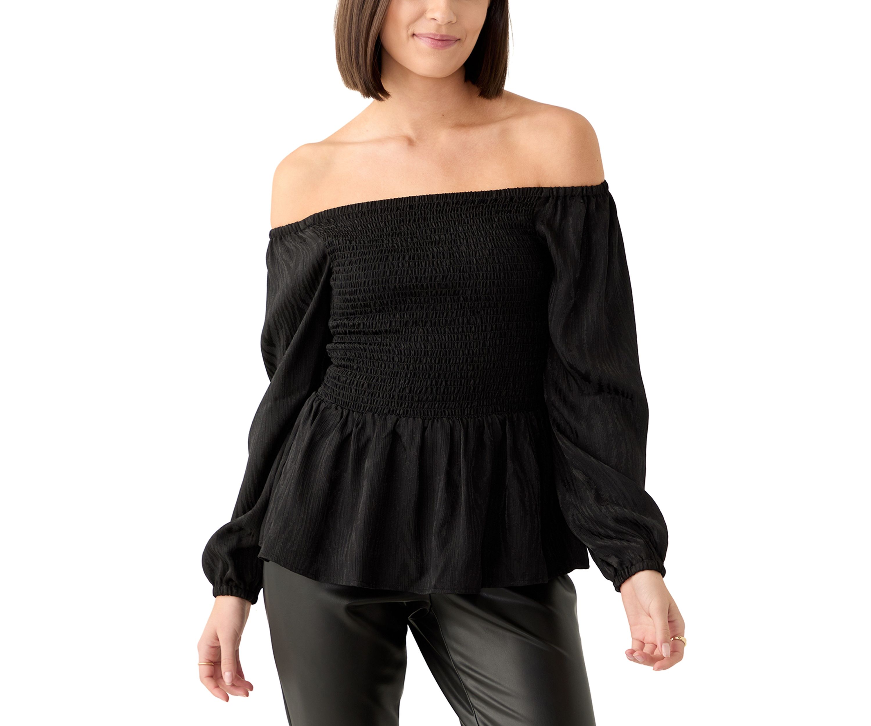 Womens Long Sleeve Smock Off the Shoulder Blouse