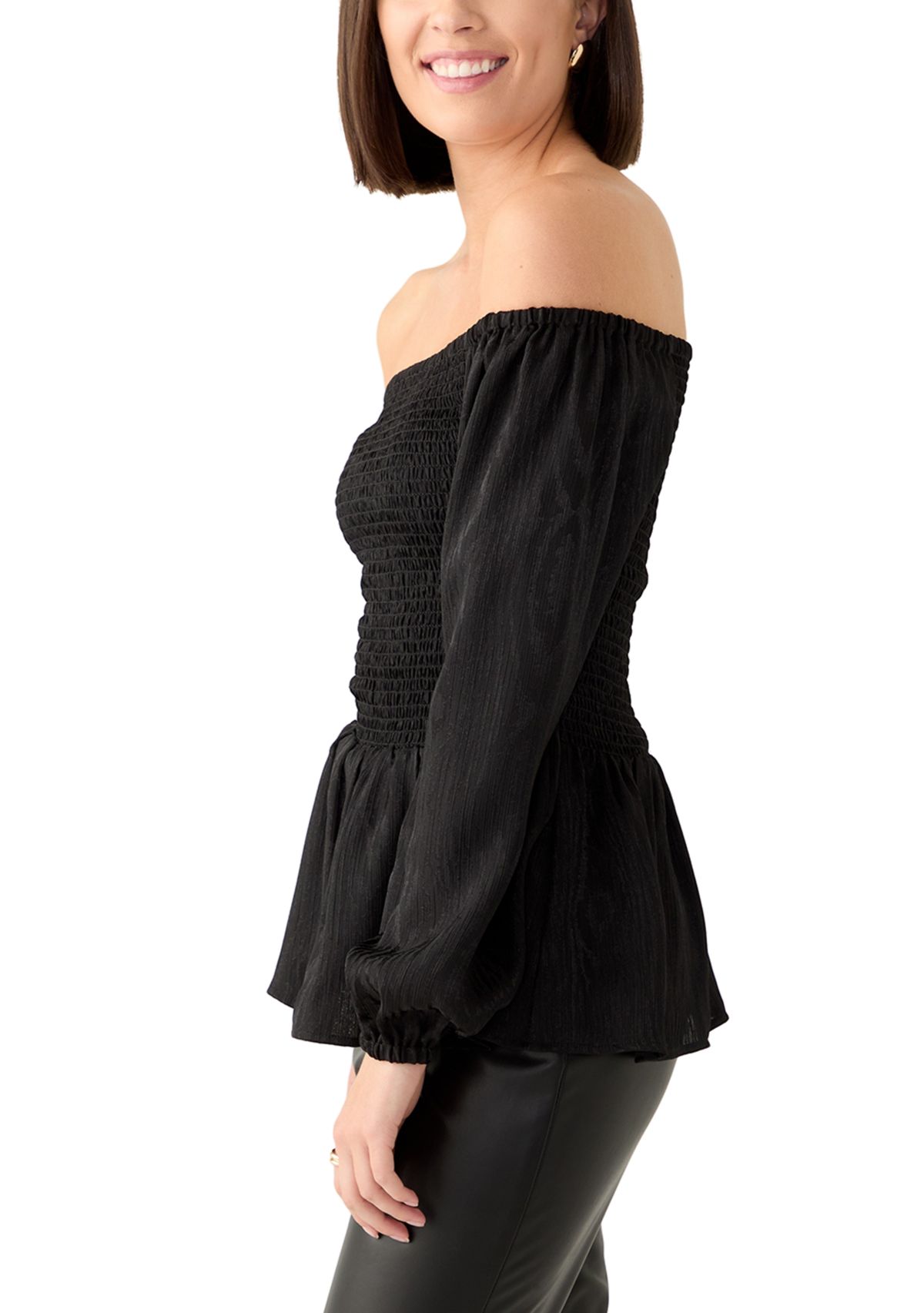 Womens Long Sleeve Smock Off the Shoulder Blouse